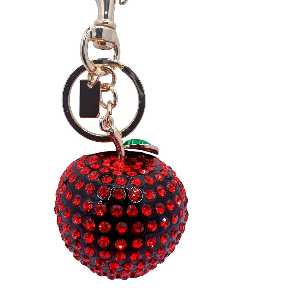 Piper K Red Rhinestone Apple Keychain Bag Charm Gold Clip